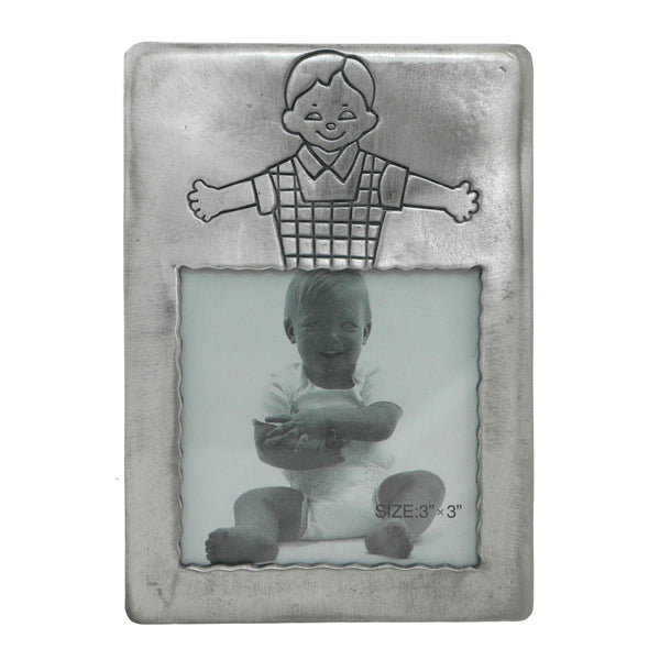Little Boy Holds approx. 3x3in Photo Picture-Frame Pewter Color  #PF109