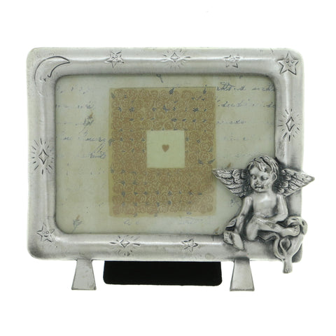 Cherub Baby Angel Holds approx. 3.5x2.5in Photo Picture-Frame Pewter Color  #PF111