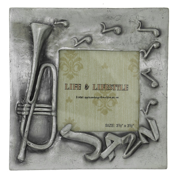 Trumpet & Music Notes Jazz Holds approx. 3.5x3.5in Photo Picture-Frame Pewter Color  #PF13