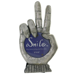 Peace Sign Gesture Holds approx. 3x3in Photo Picture-Frame Pewter Color  #PF41