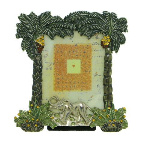 Elephants Palm Trees Holds approx. 2.25x3in Photo Picture-Frame Pewter & Multi Colored #PF44