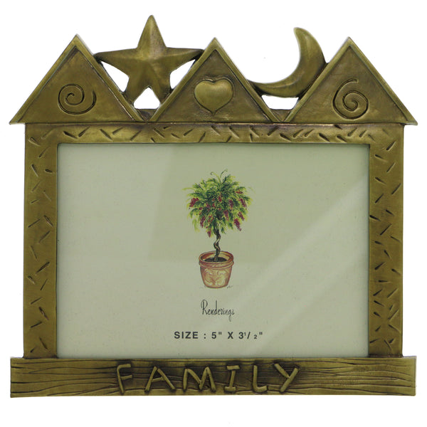 House with Star and Crescent Moon Family Holds approx. 5x3.5in Photo Picture-Frame Pewter Color  #PF49