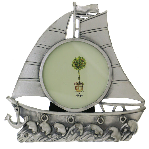 Sailboat on Ocean Holds approx. 3x3in Photo Picture-Frame Pewter Color  #PF56