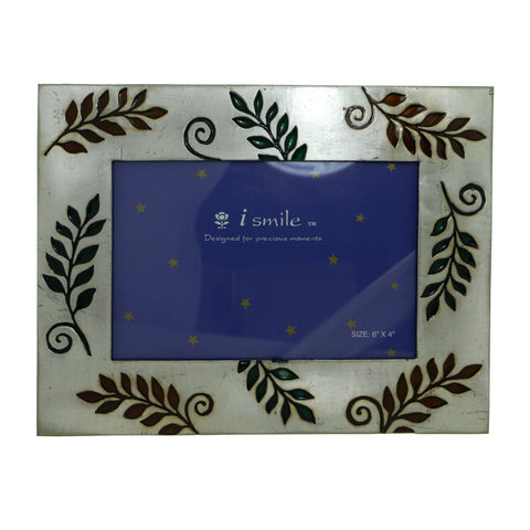 Fern Leaves Holds approx. 6x4in Photo Picture-Frame Pewter & Multi Colored #PF59