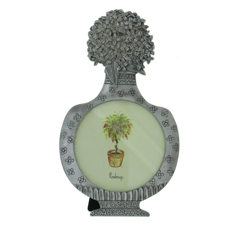 Flowers in Vase Holds approx. 3.25x3.25in Photo Picture-Frame Pewter Color  #PF71
