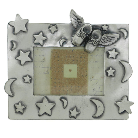 Baby Booties with Wings Stars Holds approx. 3x2in Photo Picture-Frame Pewter Color  #PF88