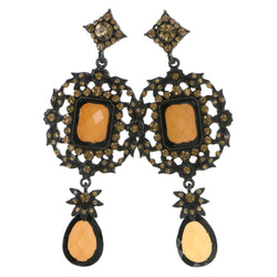 Black & Brown Colored Metal Drop-Dangle-Earrings With Crystal Accents #4229