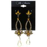 Gold-Tone & Orange Colored Metal Dangle-Earrings With Crystal Accents #4214