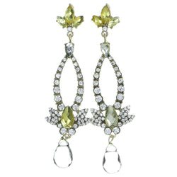 Gold-Tone & Yellow Colored Metal Drop-Dangle-Earrings With Crystal Accents #4210