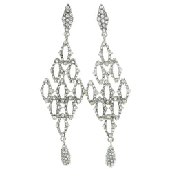 Silver-Tone Metal Drop-Dangle-Earrings With Crystal Accents #4226