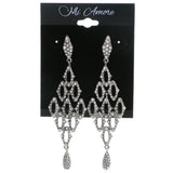 Silver-Tone Metal Drop-Dangle-Earrings With Crystal Accents #4226