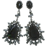 Gray Metal Drop-Dangle-Earrings With Crystal Accents #4188