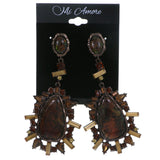 Bronze-Tone & Brown Colored Metal Drop-Dangle-Earrings With Crystal Accents #4193