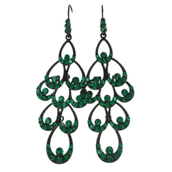 Black & Green Colored Metal Drop-Dangle-Earrings With Crystal Accents #4209