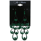 Black & Green Colored Metal Drop-Dangle-Earrings With Crystal Accents #4209