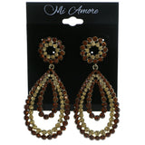 Gold-Tone & Brown Colored Metal Drop-Dangle-Earrings With Crystal Accents #4184