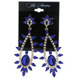 Gold-Tone & Blue Colored Metal Dangle-Earrings With Crystal Accents #4218