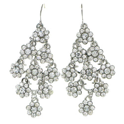 Silver-Tone Metal Drop-Dangle-Earrings With Crystal Accents #4182