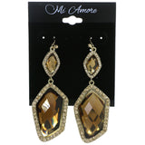 Gold-Tone & Yellow Colored Metal Drop-Dangle-Earrings With Crystal Accents #4189
