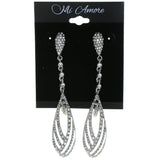 Silver-Tone Metal Drop-Dangle-Earrings With Crystal Accents #4191