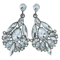 Silver-Tone Metal Drop-Dangle-Earrings With Crystal Accents #4222