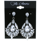 Silver-Tone Metal Drop-Dangle-Earrings With Crystal Accents #4222