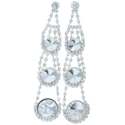 Silver-Tone Metal Drop-Dangle-Earrings With Crystal Accents #4216