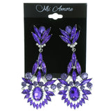 Silver-Tone & Purple Colored Metal Drop-Dangle-Earrings With Crystal Accents #4183