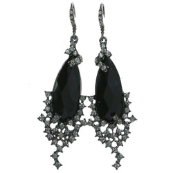 Black & Gray Colored Metal Dangle-Earrings With Crystal Accents #4201