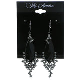 Black & Gray Colored Metal Dangle-Earrings With Crystal Accents #4201