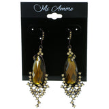 Bronze-Tone & Yellow Colored Metal Dangle-Earrings With Crystal Accents #4199