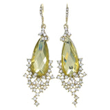 Gold-Tone & Yellow Colored Metal Drop-Dangle-Earrings With Crystal Accents #4192