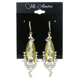 Gold-Tone & Yellow Colored Metal Drop-Dangle-Earrings With Crystal Accents #4192