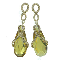 Gold-Tone & Yellow Colored Metal Drop-Dangle-Earrings With Crystal Accents #4219