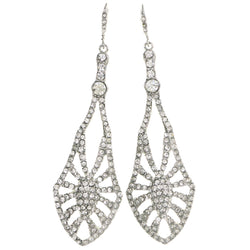 Silver-Tone Metal Dangle-Earrings With Crystal Accents #4185
