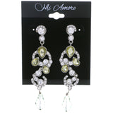 Silver-Tone & Yellow Colored Metal Drop-Dangle-Earrings With Crystal Accents #4224