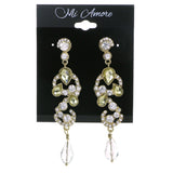 Gold-Tone & Yellow Colored Metal Drop-Dangle-Earrings With Crystal Accents #4228
