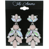 Silver-Tone & Pink Colored Metal Drop-Dangle-Earrings With Crystal Accents #4227