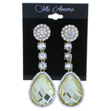 Gold-Tone & Yellow Colored Metal Drop-Dangle-Earrings With Crystal Accents #4206