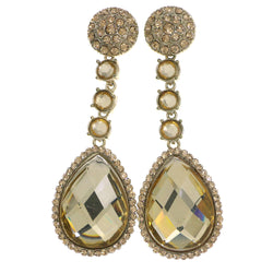 Gold-Tone & Yellow Colored Metal Drop-Dangle-Earrings With Crystal Accents #4195