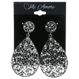 Silver-Tone Metal Drop-Dangle-Earrings With Crystal Accents #4232