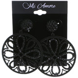 Black Metal Drop-Dangle-Earrings With Crystal Accents #4230