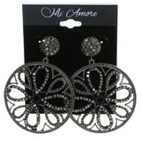Gray & Black Colored Metal Drop-Dangle-Earrings With Crystal Accents #4231