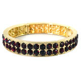 Gold-Tone & Red Colored Metal Stretch-Bracelet With Crystal Accents #2368