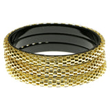 Gold-Tone & Black Colored Metal Multiple-Bracelets #2369