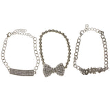 Love Bow 3 Piece Multiple-Chain-Bracelet With Crystal Accents Silver-Tone Color #2370