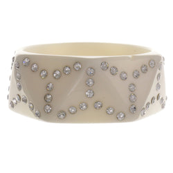 White Acrylic Bangle-Bracelet With Crystal Accents #2372