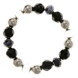 Black & Silver Colored Acrylic Stretch-Bracelet With Bead Accents #2376