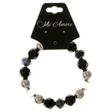 Black & Silver Colored Acrylic Stretch-Bracelet With Bead Accents #2376