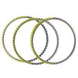 Blue/Yellow & Silver-Tone Colored Metal Multiple-Bangle-Bracelet-Set #2382
